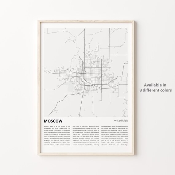 Moscow Idaho Minimalist City Street Map Line Art Gift Wall Print