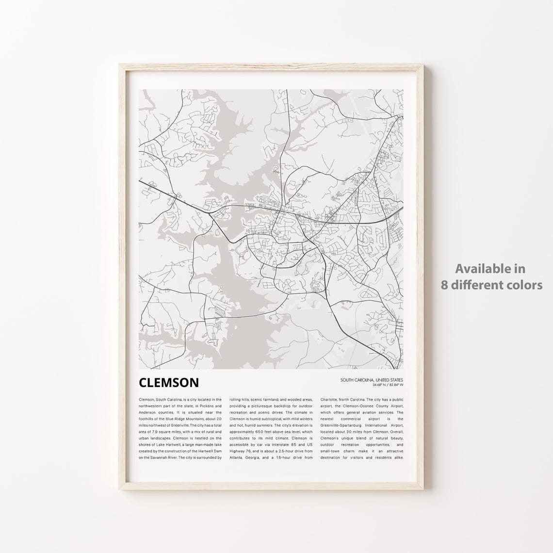 Clemson Map Print Travel Wall Decor Art South Carolina Housewarming Gift