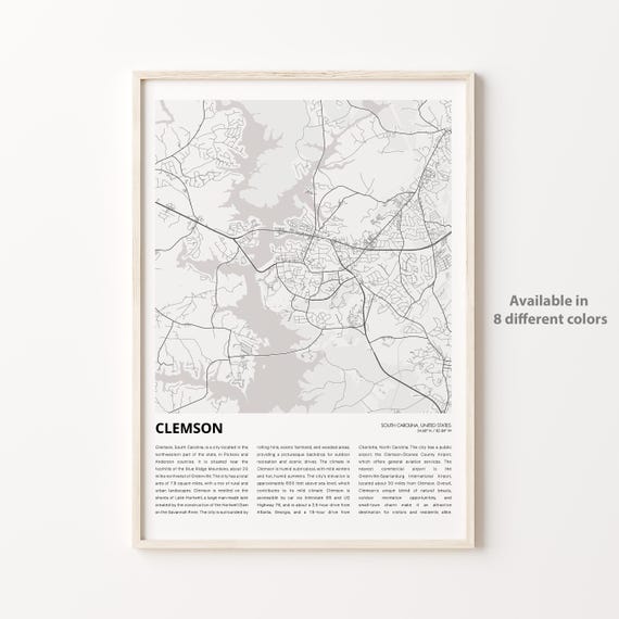 Clemson Map Print Travel Wall Decor Art South Carolina Housewarming Gift