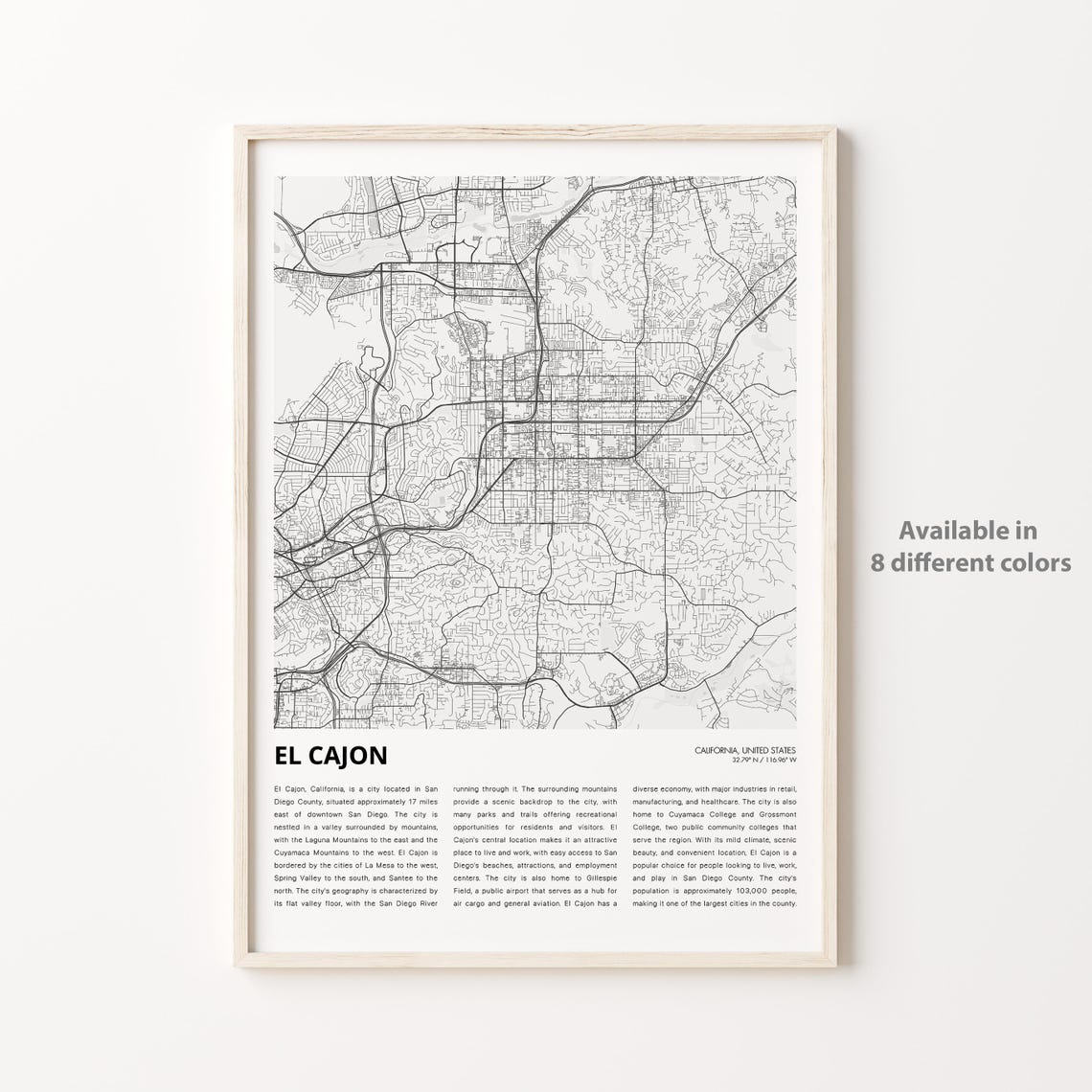 El Cajon Map Print Travel Wall Decor Art Housewarming Gift