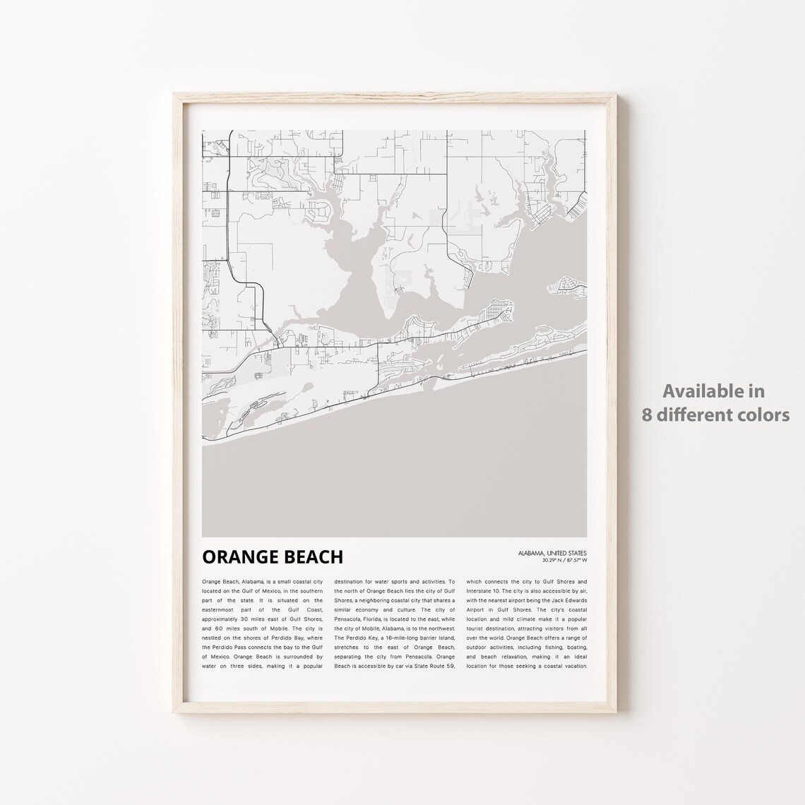 Orange Beach Map Travel Poster, Alabama Decor