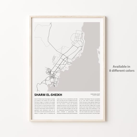 Sharm El Sheikh Egypt Red Sea City Map Minimalist Line Art Poster