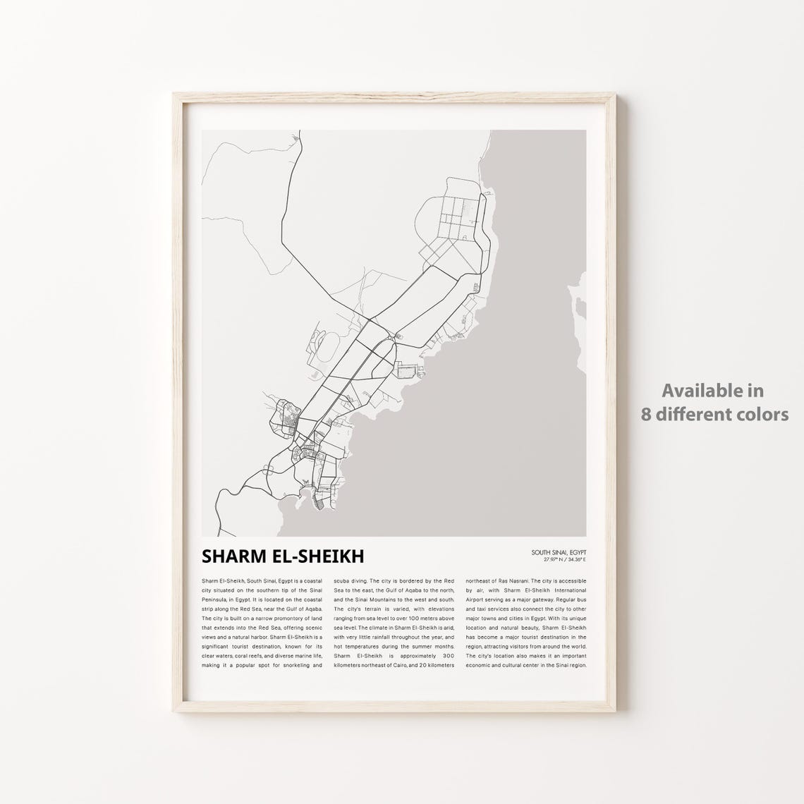 Sharm El Sheikh Egypt Red Sea City Map Minimalist Line Art Poster