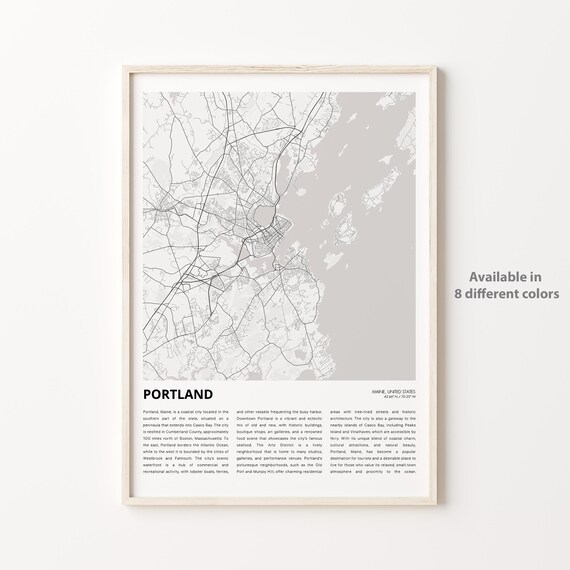 Portland Maine City Map Coastal New England Travel Wall Poster