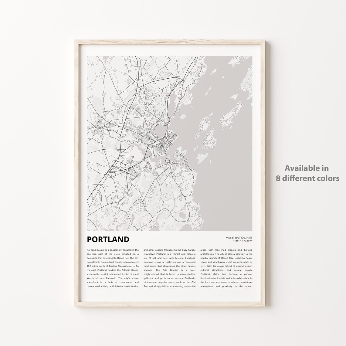 Portland Maine City Map Coastal New England Travel Wall Poster