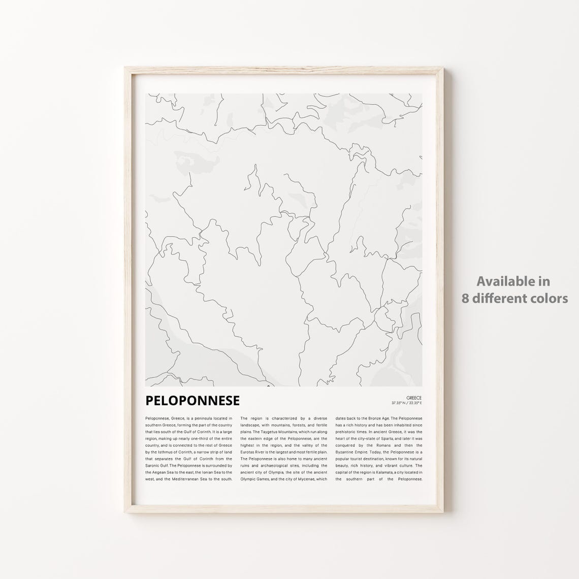 Peloponnese Greece Minimalist Region Map Travel Wall Decor Poster