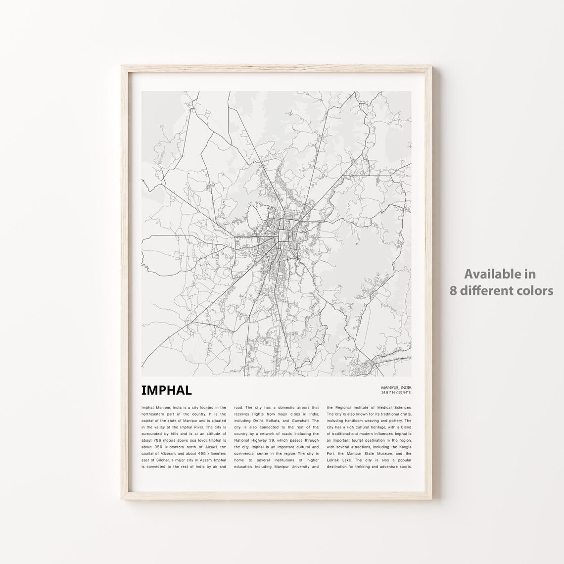 Imphal Map Print Travel Wall Decor Art Manipur Housewarming Gift