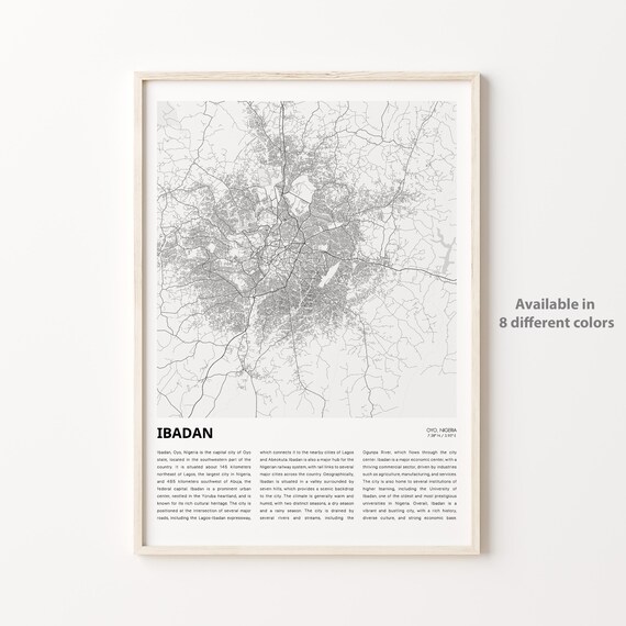 Ibadan Nigeria Oyo City Street Map Minimalist Street Line Print