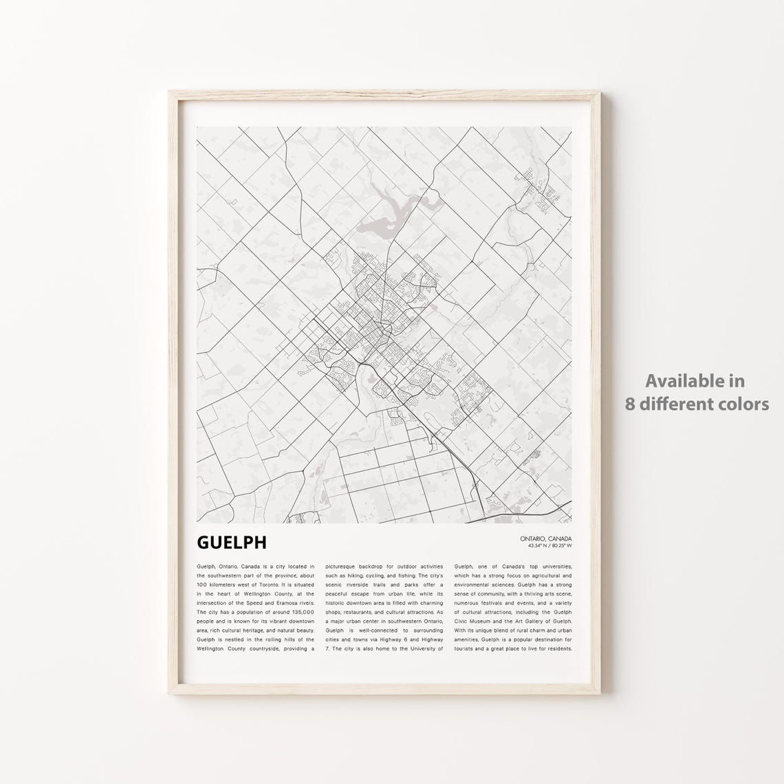 Guelph Map Print Travel Wall Decor Art Ontario Housewarming Gift