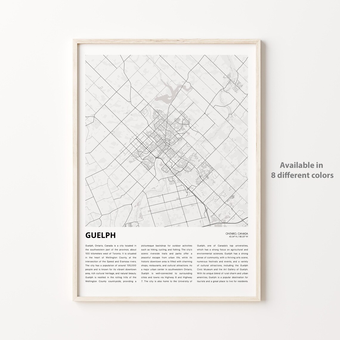 Guelph Ontario Canada City Street Map Minimalist Travel Poster