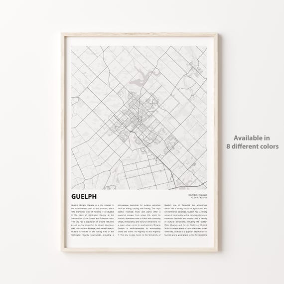 Guelph Map Print Travel Wall Decor Art Ontario Housewarming Gift