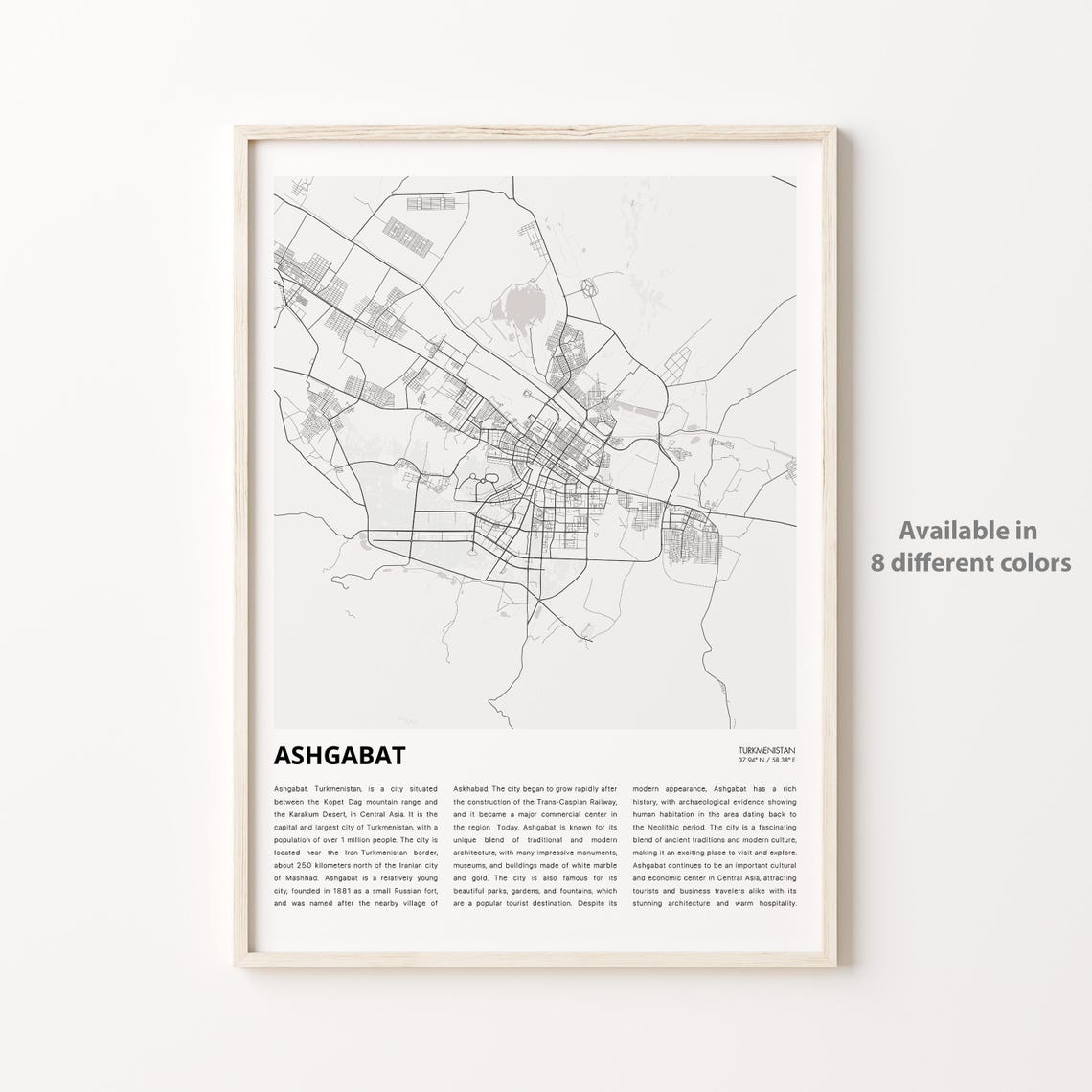 Ashgabat Map Print Travel Wall Decor Art Housewarming Gift Personalized Poster