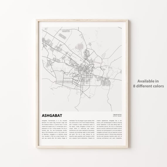 Ashgabat Map Print Travel Wall Decor Art Housewarming Gift Personalized Poster