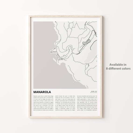 Manarola Map Print Travel Wall Decor Art Liguria Housewarming Gift