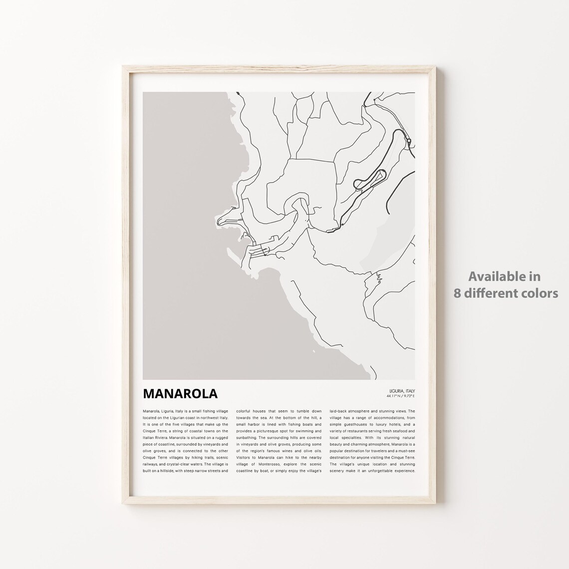 Manarola Cinque Terre Italy Coastal Map Minimalist Travel Poster