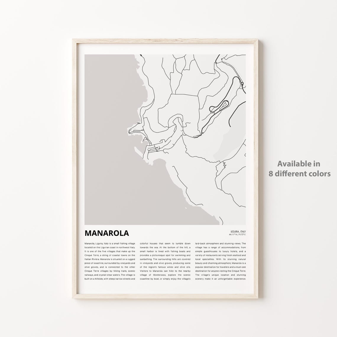 Manarola Map Print Travel Wall Decor Art Liguria Housewarming Gift