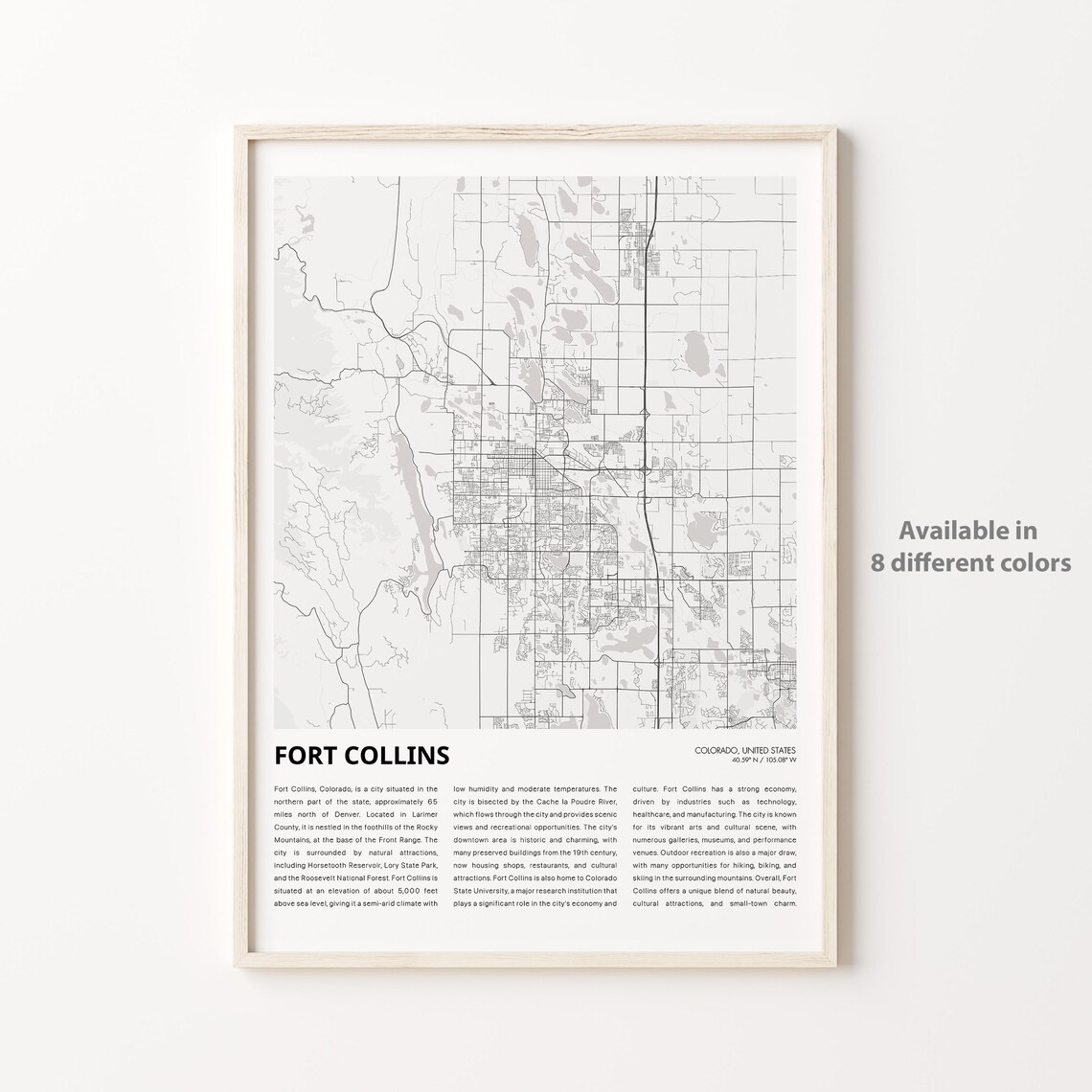 Fort Collins Map Print, Colorado Travel Poster