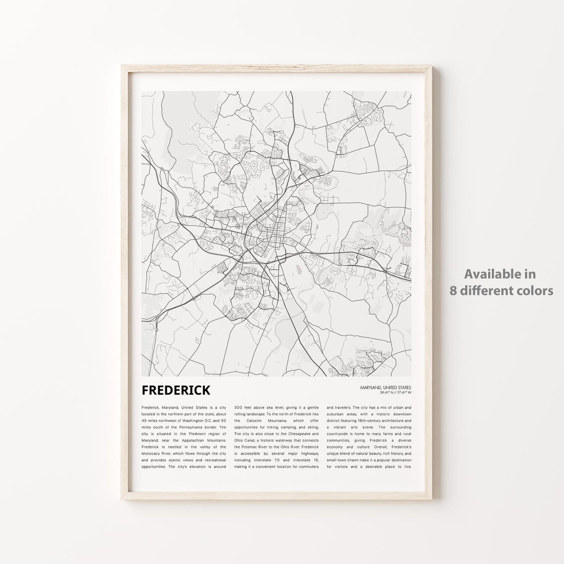 Frederick Map Print Travel Wall Decor Art Maryland Housewarming Gift