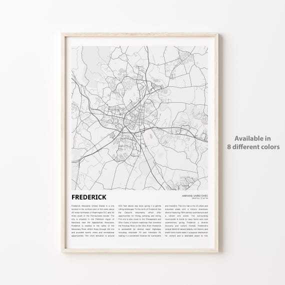 Frederick Map Print Travel Wall Decor Art Maryland Housewarming Gift
