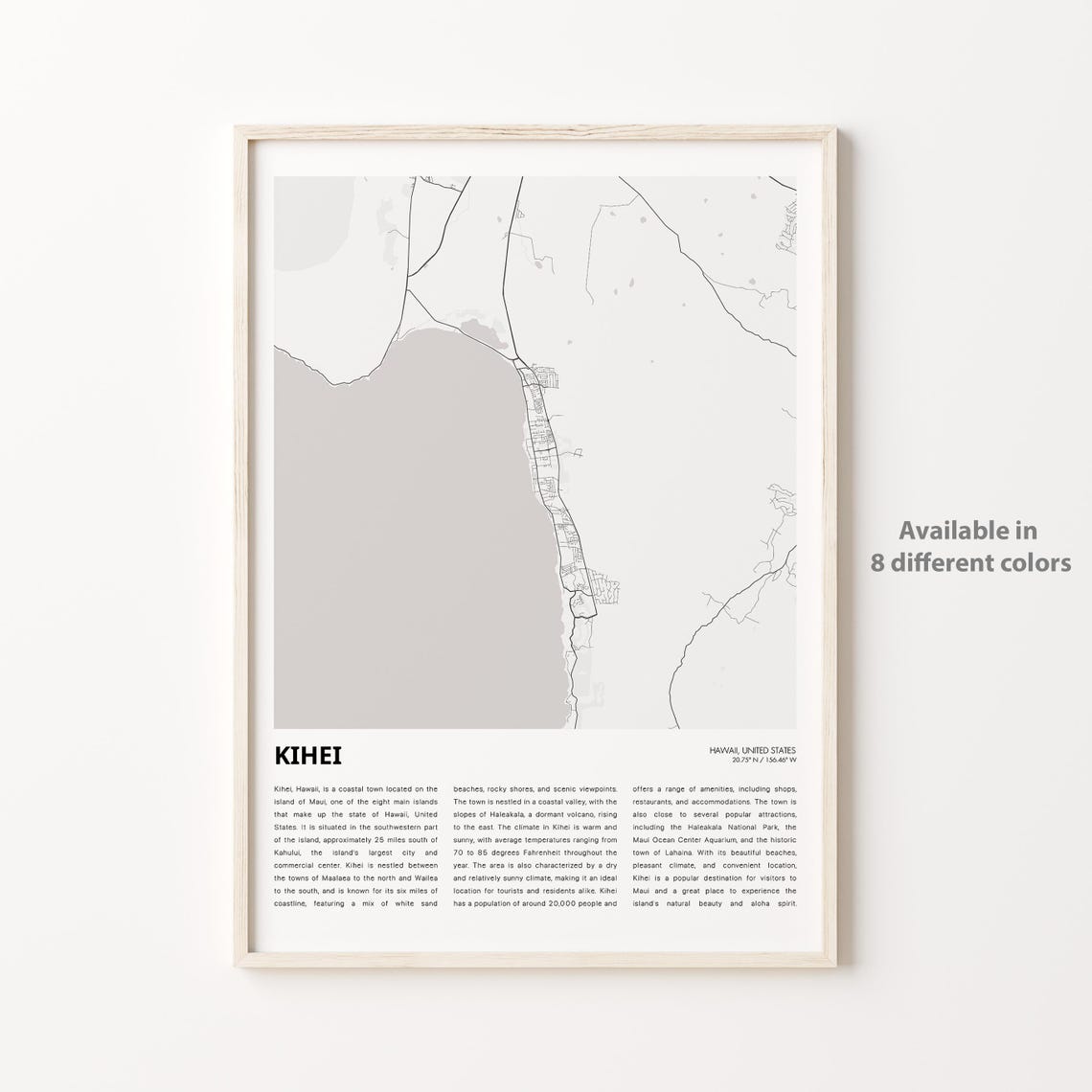 Kihei Map Print Travel Wall Decor Art Hawaii Housewarming Gift