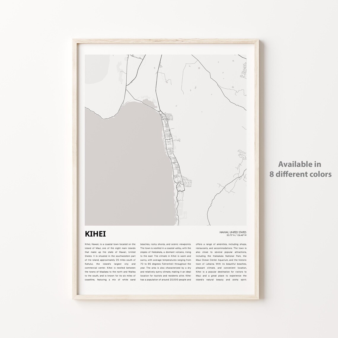 Kihei Maui Hawaii Minimalist Black and White Coastal Map Print