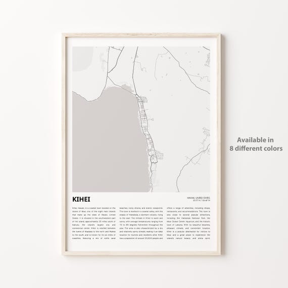 Kihei Map Print Travel Wall Decor Art Hawaii Housewarming Gift