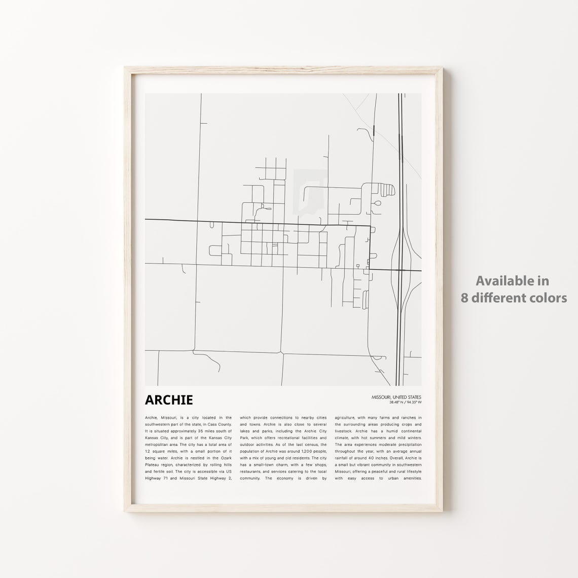 Archie Missouri Minimalist Street Map Black White Modern Poster