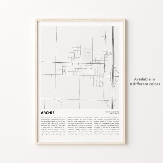 Archie Map Print Travel Wall Decor Art Missouri Housewarming Gift Poster