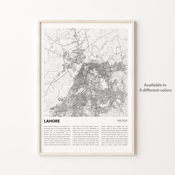 Lahore Punjab Pakistan City Map Monochrome Travel Wall Poster