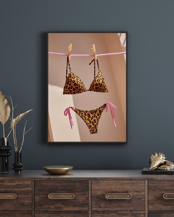 Leopard Poster Pink Wall Art Bikini Print Apartment Decor Retro Dorm Prints Funky Trending Home