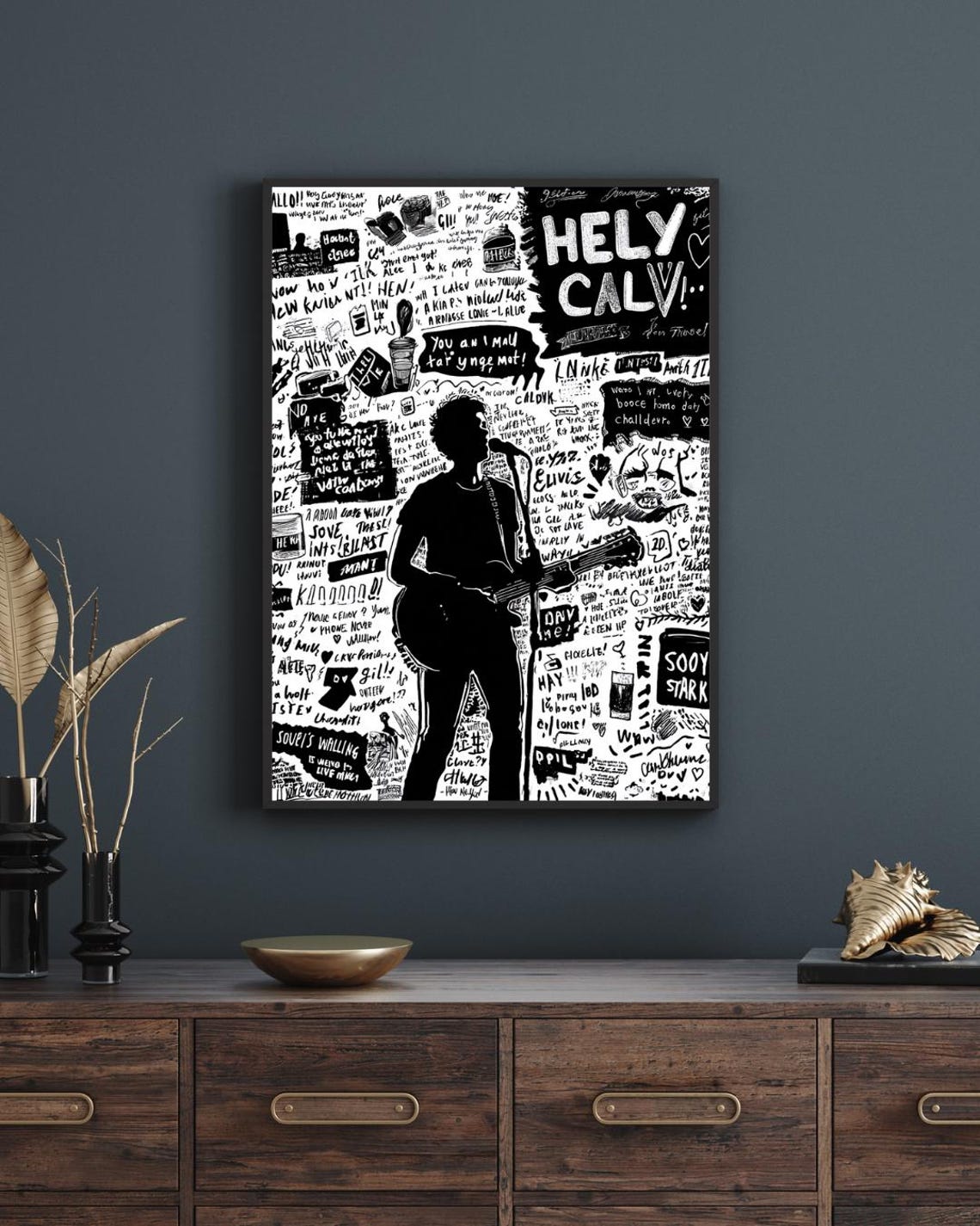 The 1975 Lyrics Fan Art Black White Singer Guitar Collage Music Poster