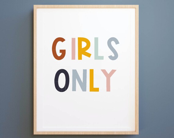 Girls Only Print Baby Girl Nursery Neutral Colors Wall Art Quote Gift Playroom Decor