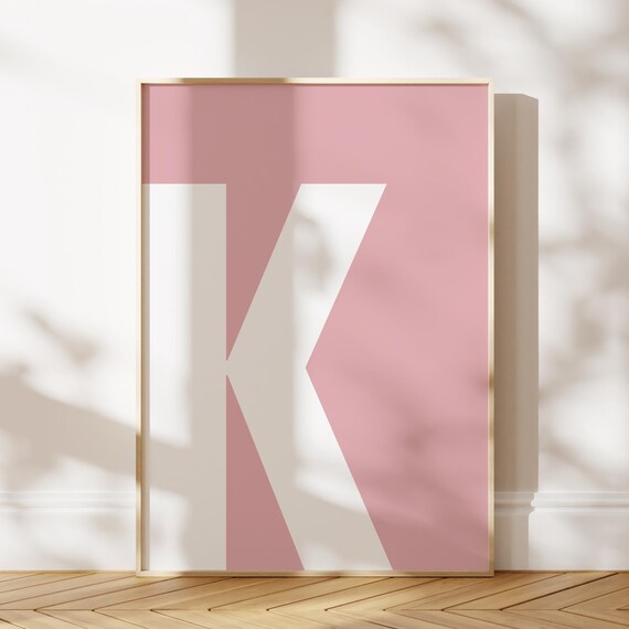 Letter K Pink and White Monogram Poster for Girls Bedroom Decor