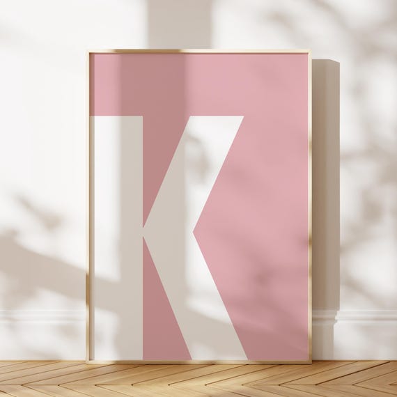 Pink Letter K Print Initial Nursery Bold Capital Alphabet Poster Wall Art Apartment Decor
