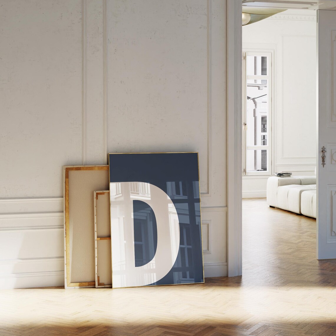Giant Letter D Bold White Navy Monogram Alphabet Typography Decor Poster