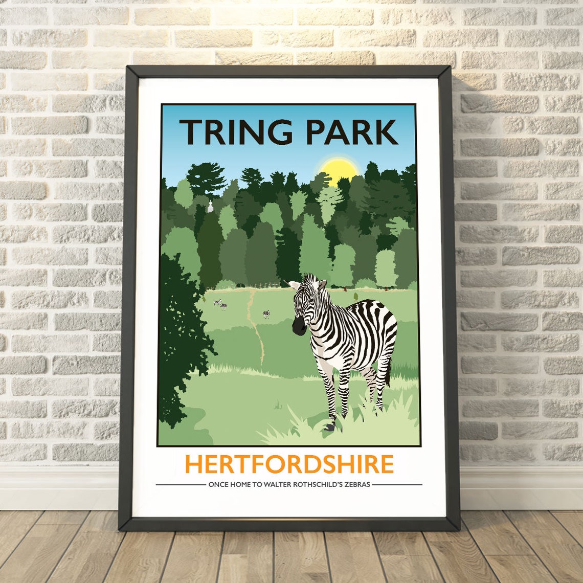 Tring Park Hertfordshire Zebra Vintage Wildlife Travel Poster