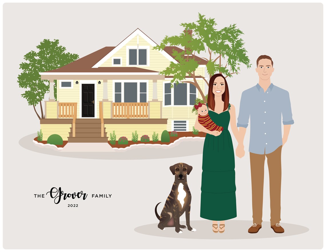 Mother's Day Family Portrait Illustration