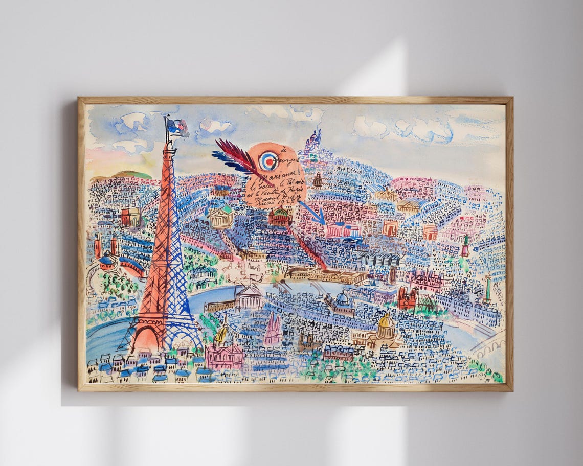 Colorful Paris Eiffel Tower Naive Cityscape Watercolor Poster