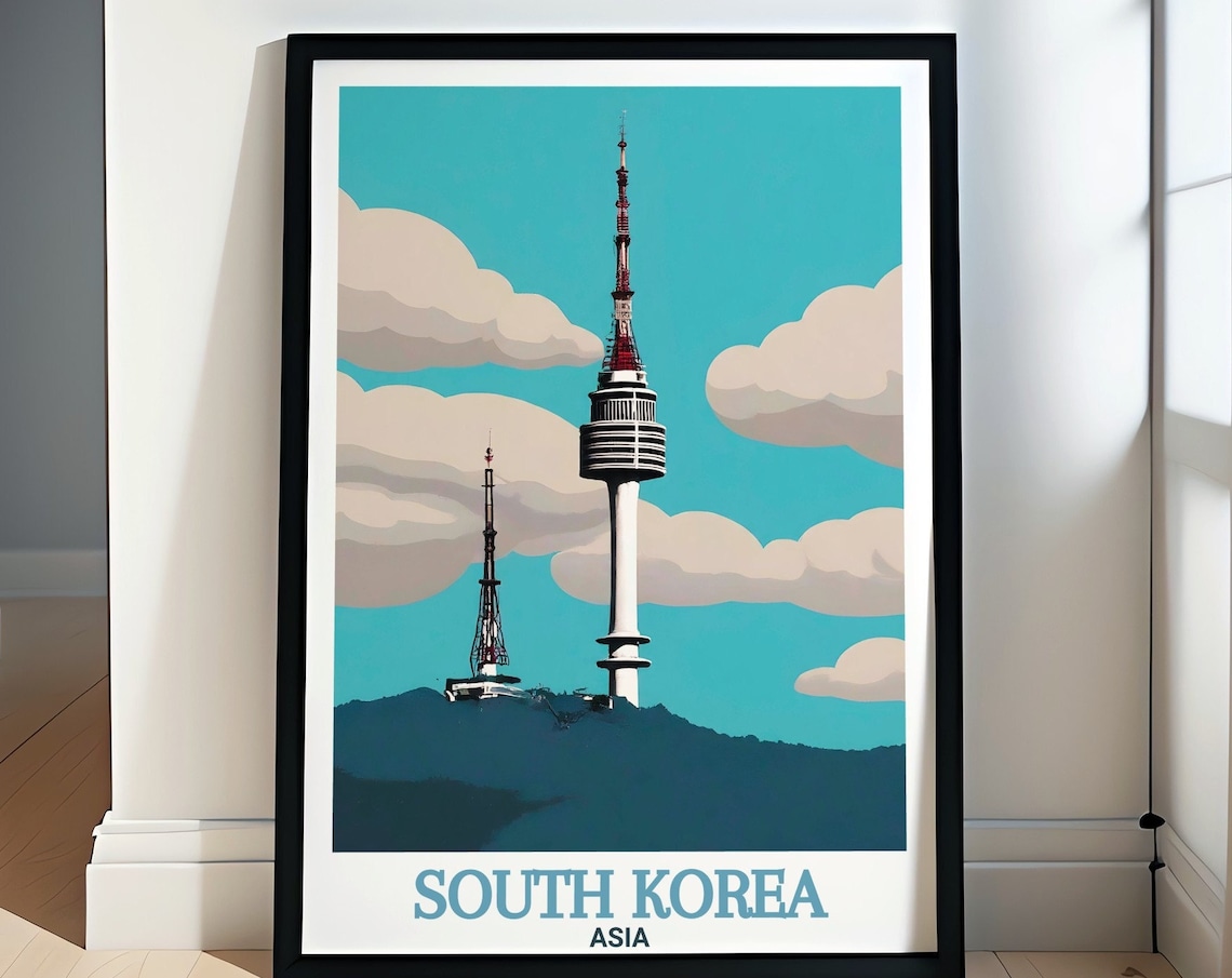 N Seoul Tower Namsan Mountain Iconic South Korea Travel Poster