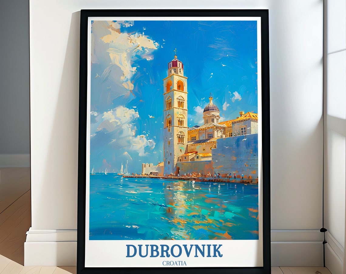 Dubrovnik Cathedral Bell Tower Above Adriatic Sea View Poster