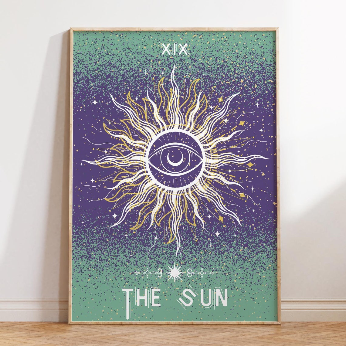 The Sun Tarot Card XIX Celestial Boho Mystical Sun Eye Art Poster