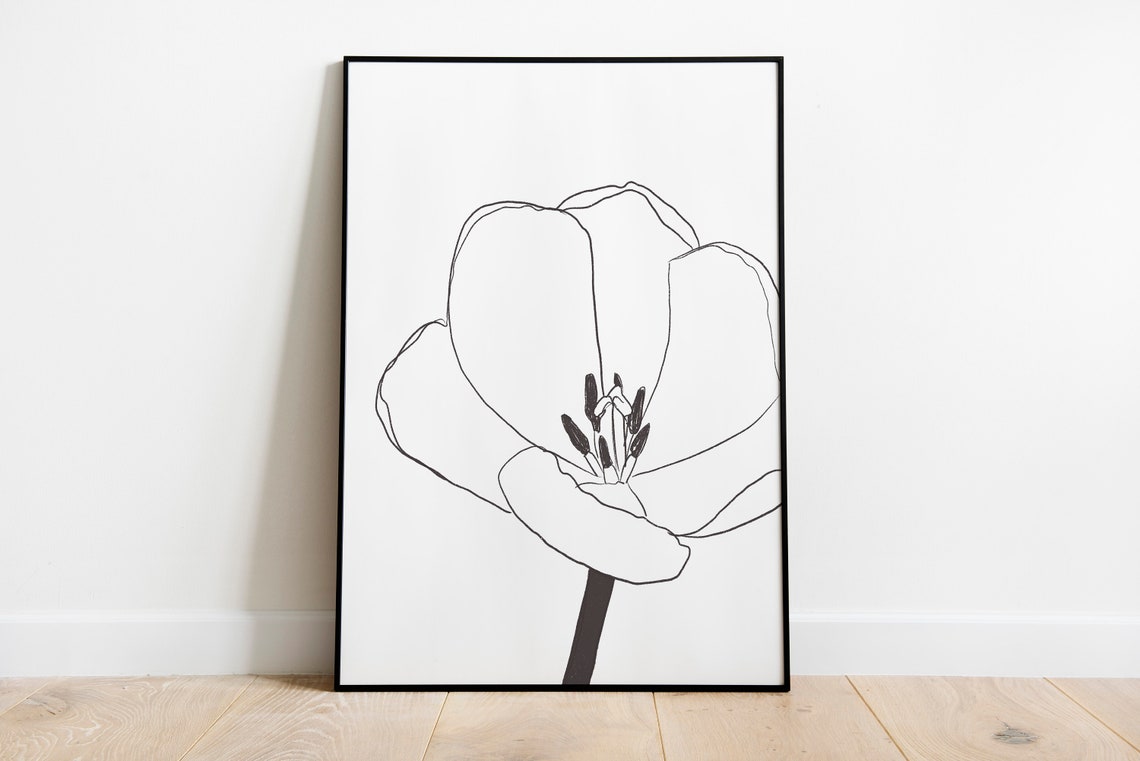 Minimalist Tulip Line Drawing Botanical Flower Sketch Decor Poster