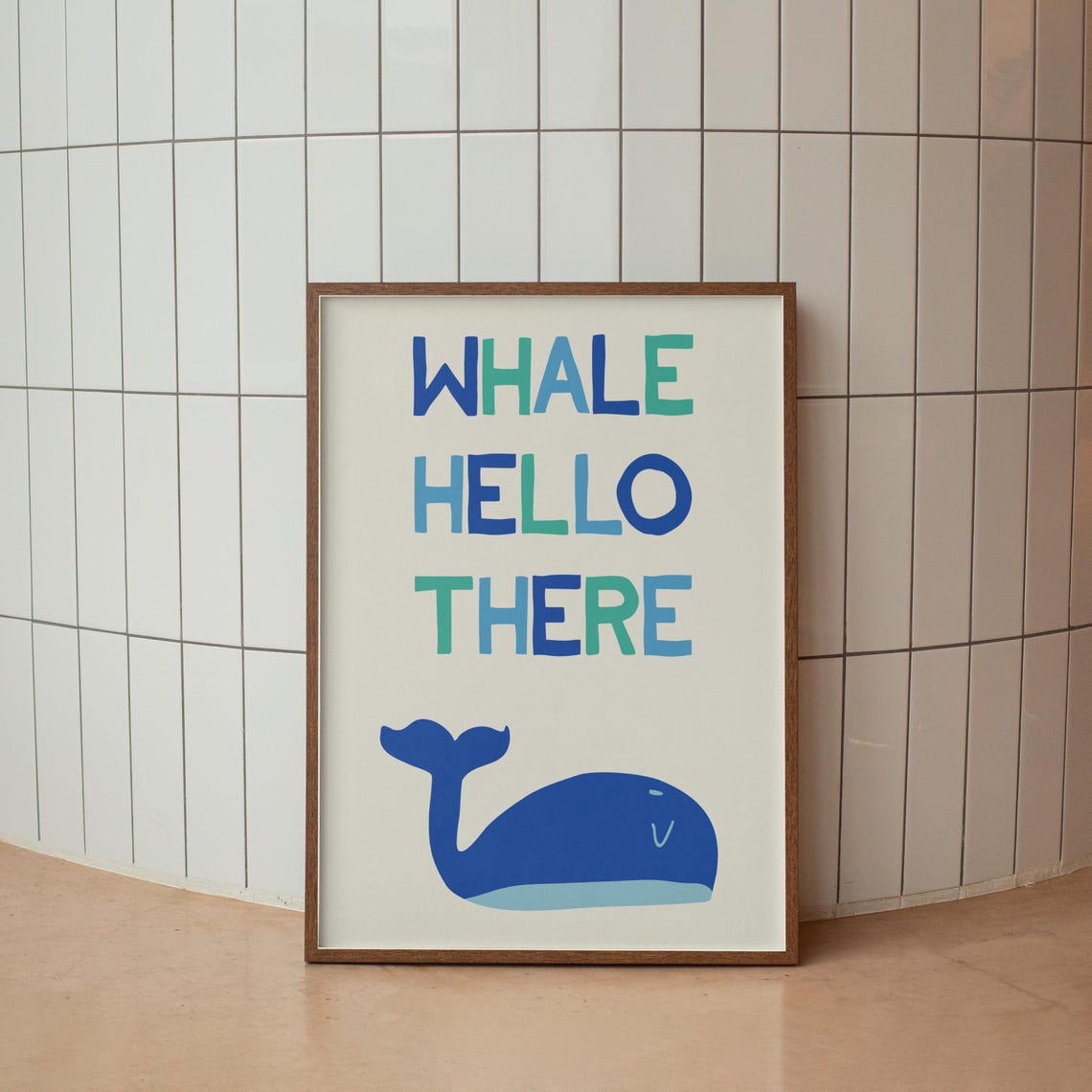 Whale Hello There Cute Blue Whale Pun Kids Room Ocean Nursery Poster