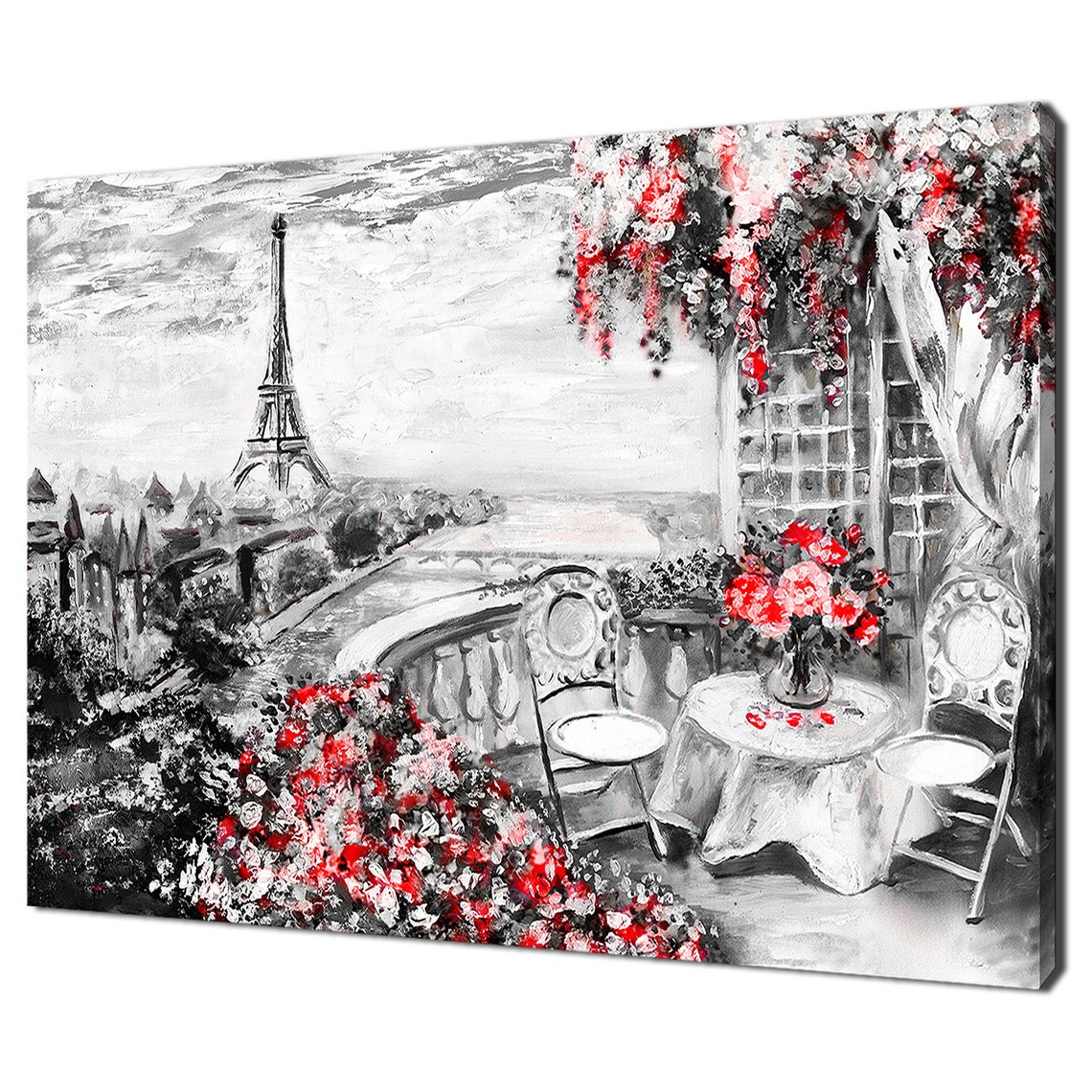 Paris Eiffel Tower Red Roses Balcony Black White Romantic Poster