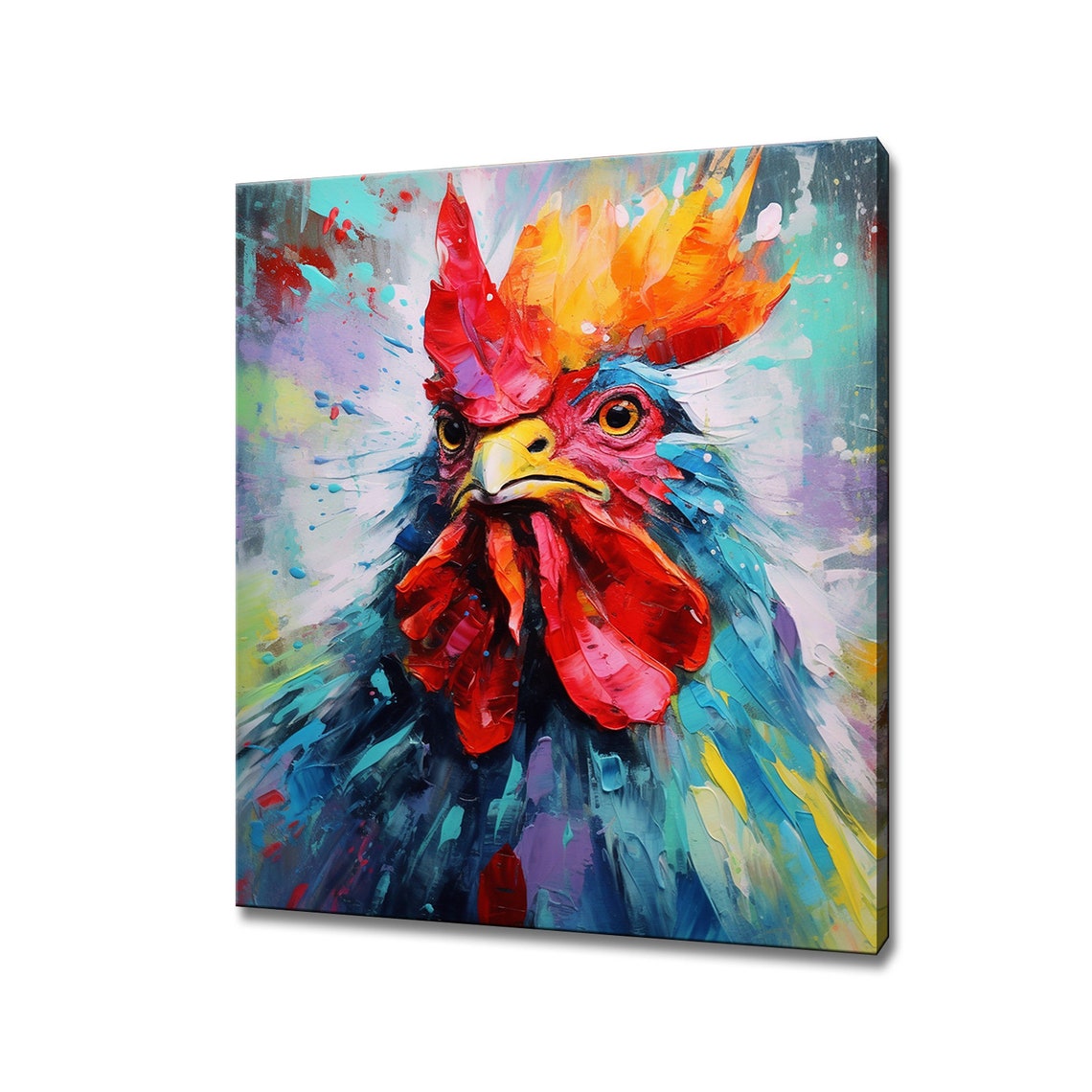 Proud Rooster Red Comb Teal Feathers Colourful Bird Wall Art Poster
