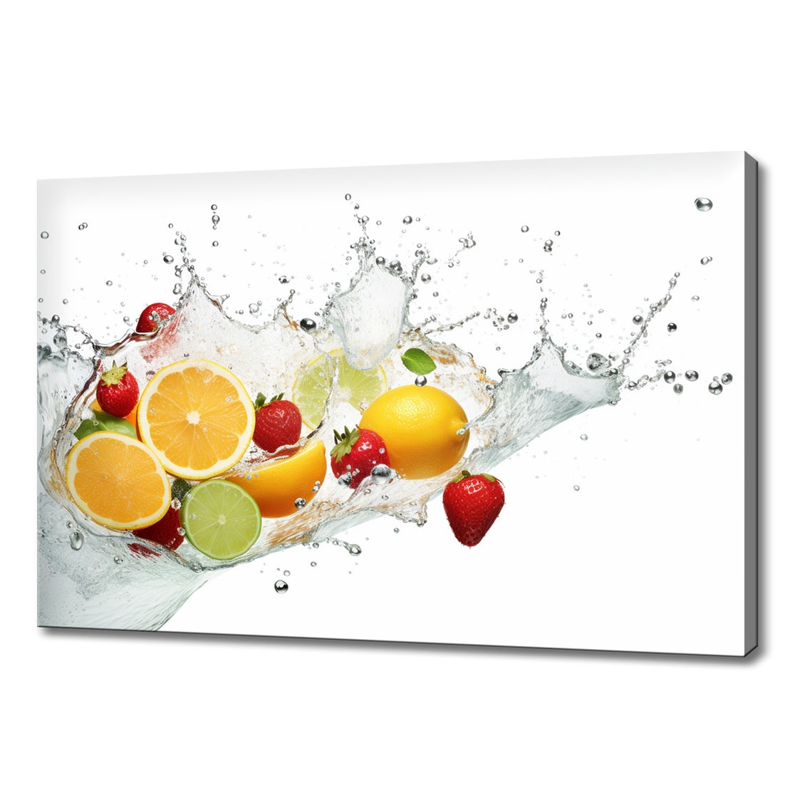 Tropical Citrus Fruit Mix Splashing In Water Vibrant Poster Print