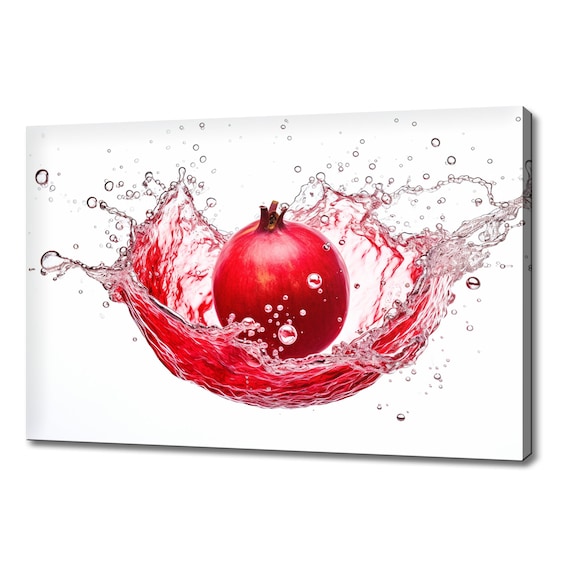 Pomegranate Fruit Splashing In Water Print Fruits Lover Gift Kitchen Restaurant Wall Art Print Colourful Fruits Wall Decor