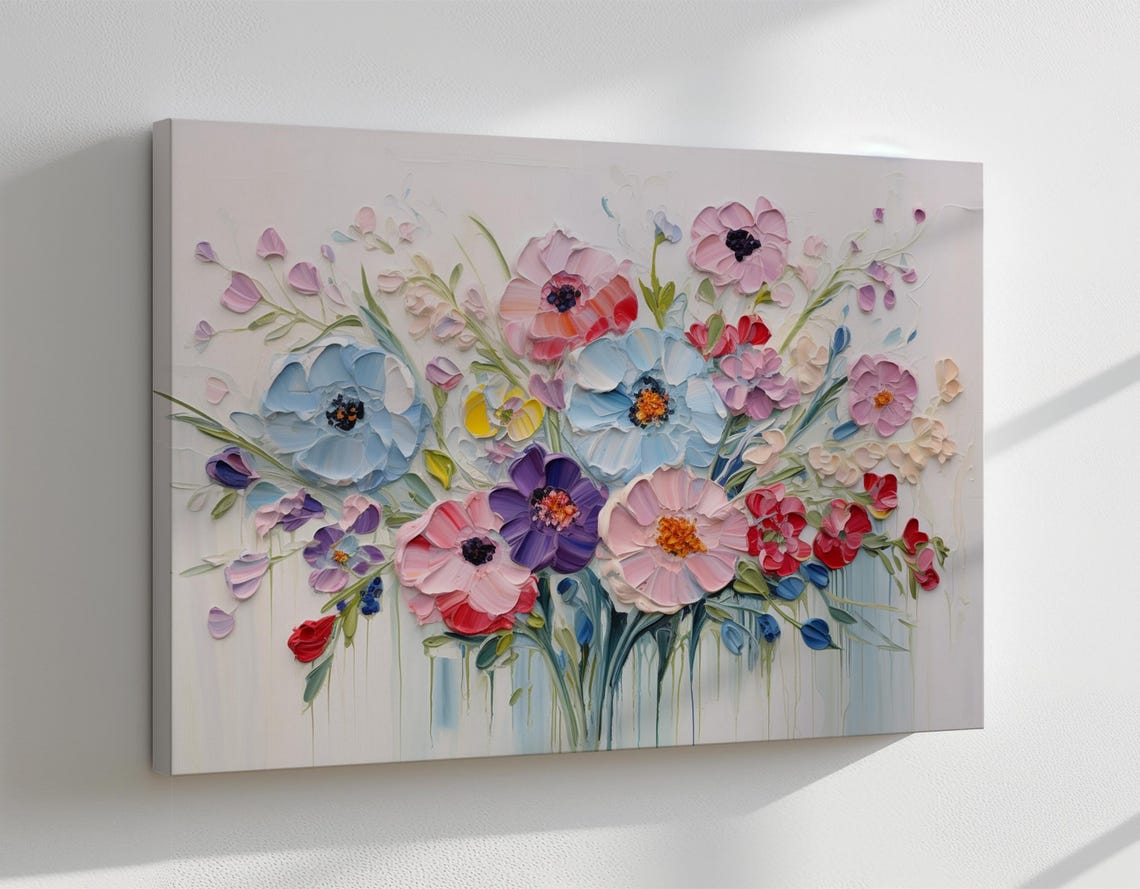 Colourful Flowers Romantic Vintage Painting Print Nature Floral Art Print Living Room Botanical Wall Art Farmhouse Decor Art - Image 4
