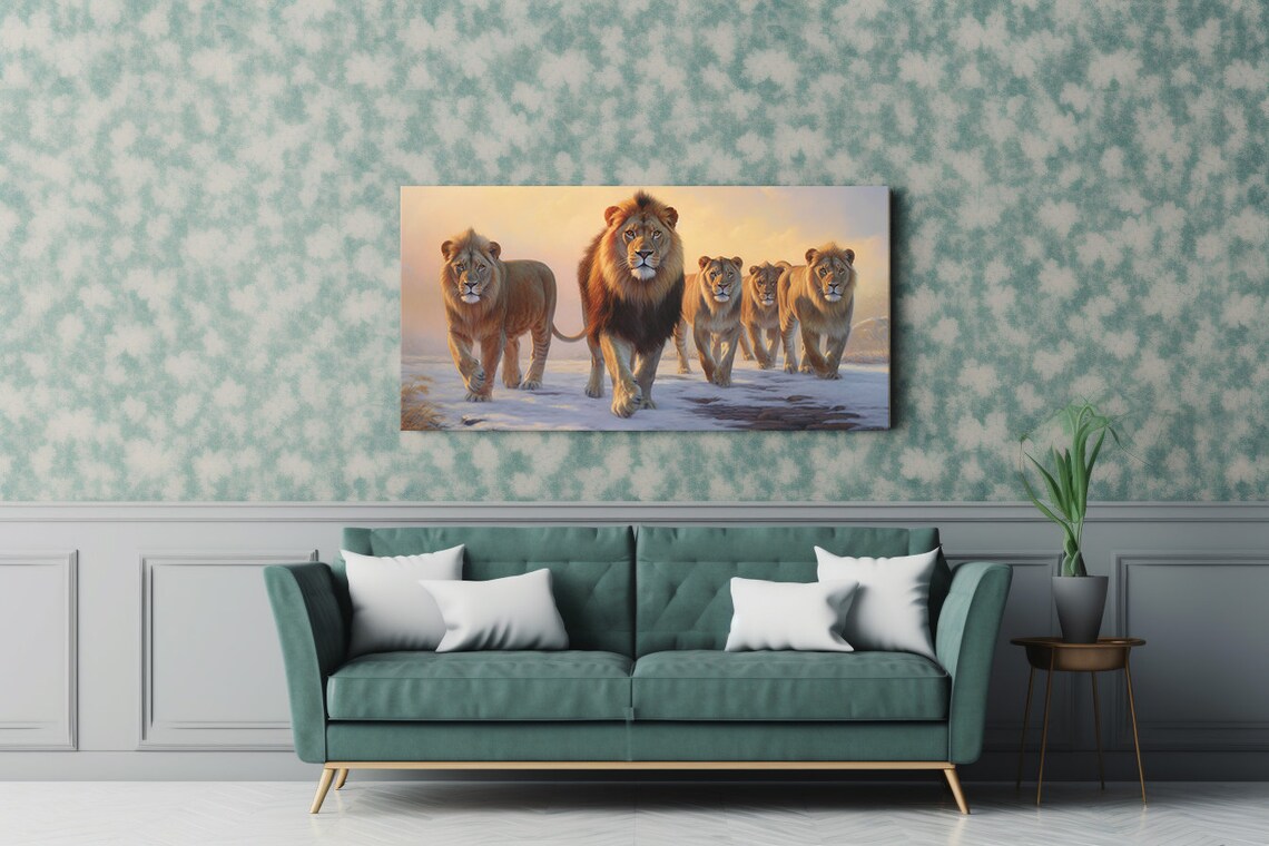 Lions Pride Walking Together Art Print, Wildlife - Image 2