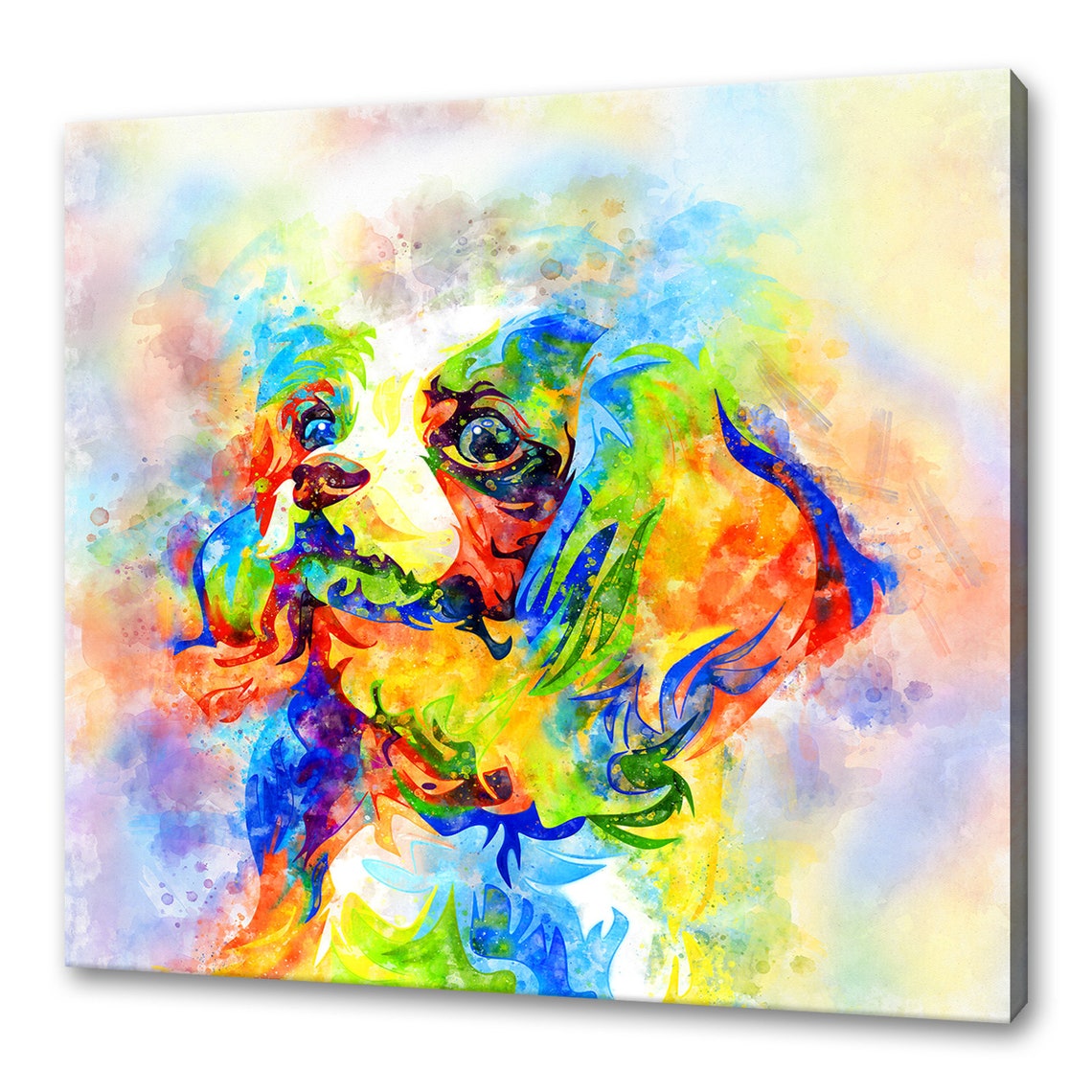 Cavalier King Charles Spaniel Rainbow Watercolor Dog Art Print